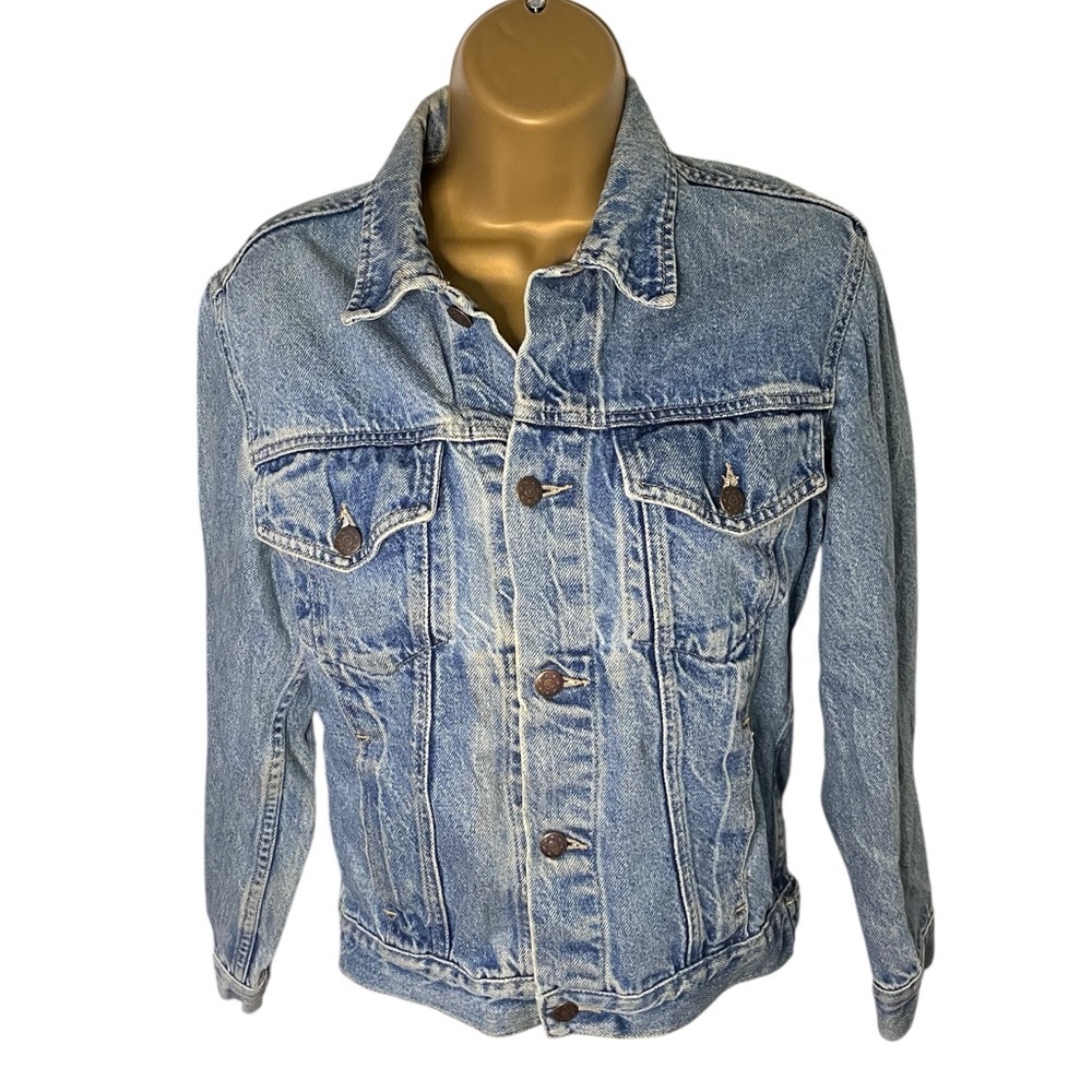 Vintage Y2K Distressed Denim Jacket Juniors Large Celestial Buttons Faded